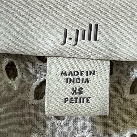 J. Jill 100% Cotton White Eyelet 3/4 Sleeve Tunic PXS Cottagecore Grannycore - Picture 9 of 13